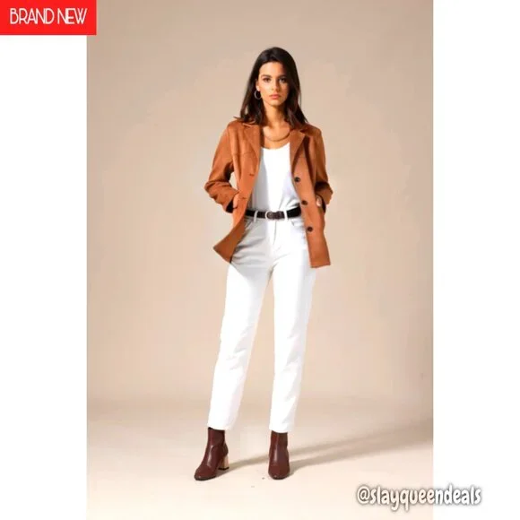 Faux Suede Blazer Women's Business Casual Lapel Jacket Long Sleeve
